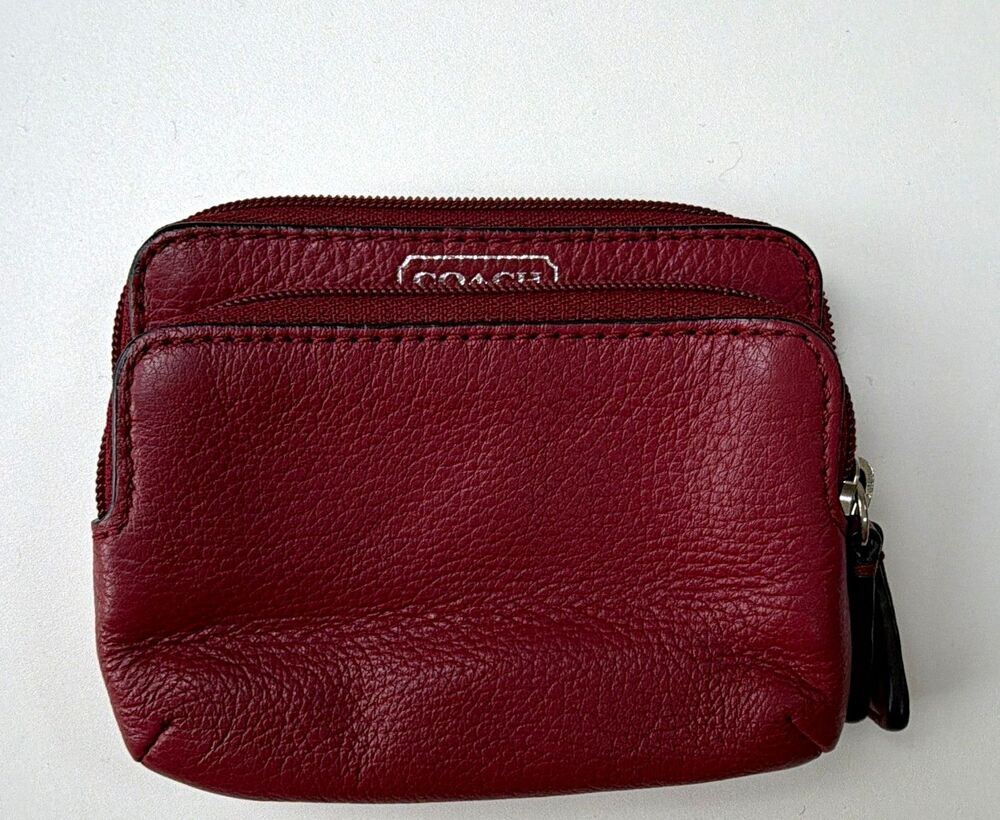Coach Red Leather Zip-Around Wallet w/ ID Window, Card Slots, Logo